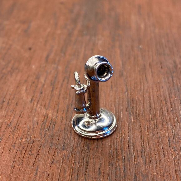 Vintage Wells 925 Sterling Retro Candlestick Phone Telephone Pendant Charm - Picture 1 of 4